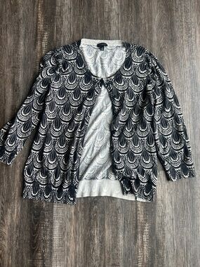 Talbots Black and White Printed Open Cardigan
